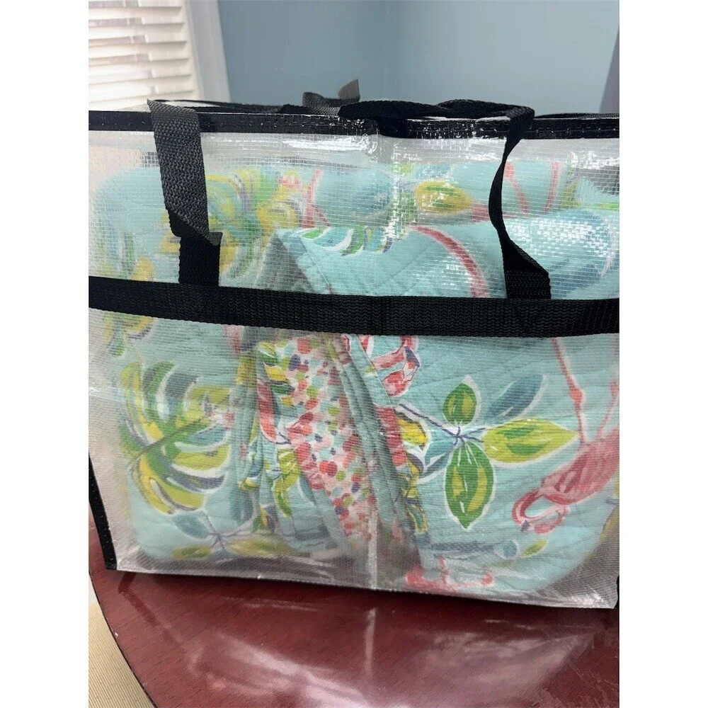 C&F Home Flamingo Tropical Reversible queen Quilt Bedspread Aqua Pink w/shams